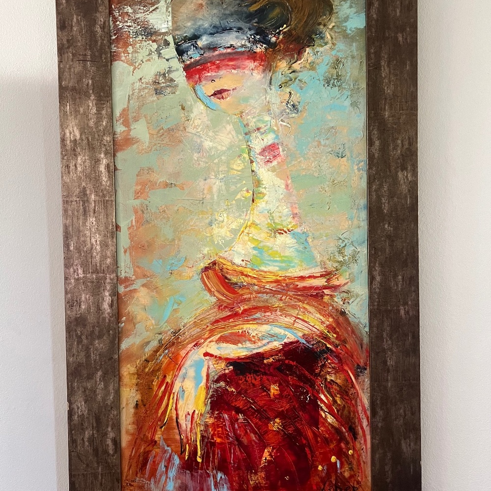 For SaleVenetian-Carnival Woman Acrylic bright 41"H x 20"W Canvas-frame not incl